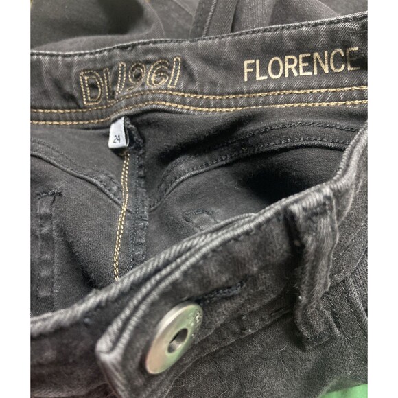 DL1961 Florence Instasculpt Black Skinny Jeans Size 24 x 24 Raw Hem Distressed - Picture 5 of 5